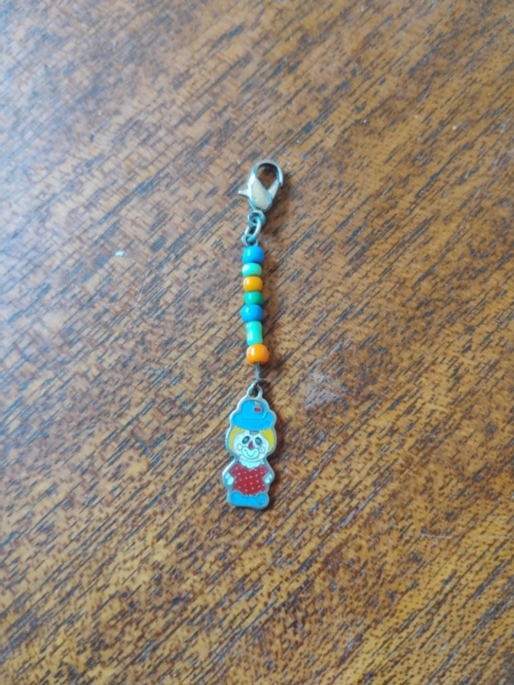Beaded Clown Charm Keychain in Blue and Orange